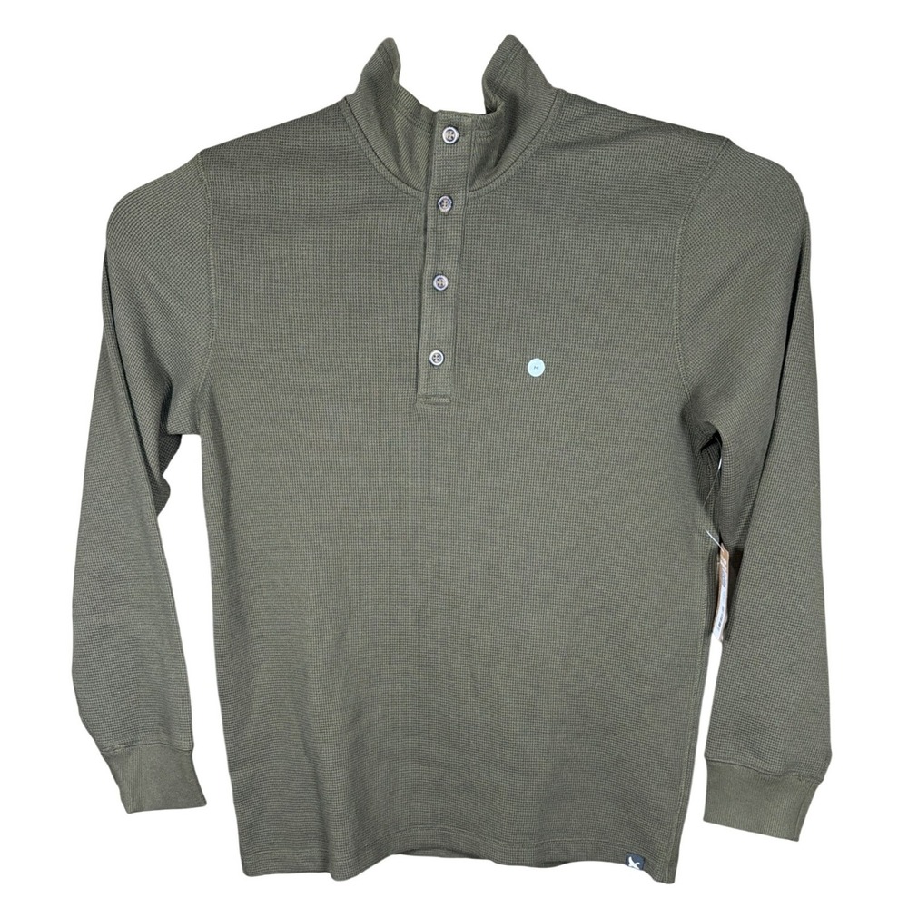 Eddie Bauer Mens Thermal Mock Neck Pullover Waffle Knit Green 3314 M NEW